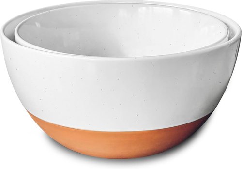 Mora Ceramic Mixing Bowls Set - 2 Large Nesting Bowls for Cooking & Serving | Microwavable & Dishwasher Safe - 5.5 & 3.6 Qt - White