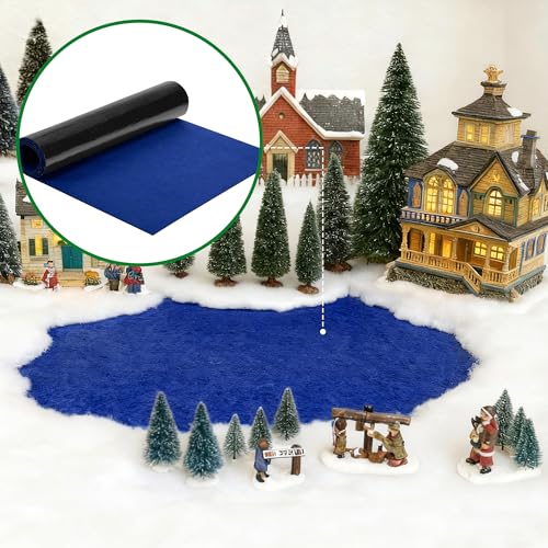 60"x16" Felt Christmas Village Ocean Mat, Non-Slip Water Display Landscape