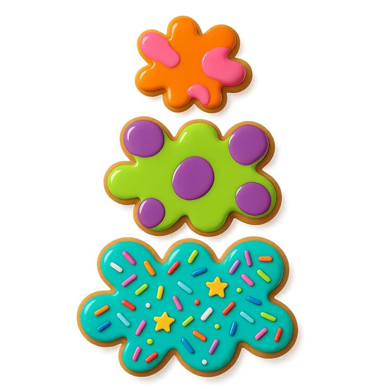 Paint Splatter Cookie Cutter Trio - 3-Pack Set in Bold Sizes (2.5", 3.5", 4.5") - Random Colors