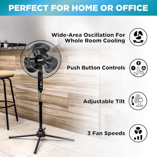 Comfort Zone 16-Inch Electric Oscillating Pedestal Stand Fan