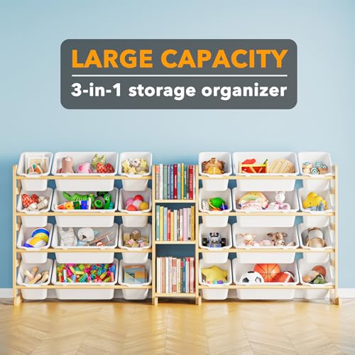 Large Kids Toy Storage Organizer with 24 Bins and 3 Shelves, White