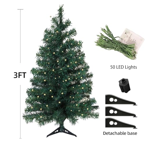 3ft Pre-Lit Artificial Christmas Pine Tree with Warm LED Lights & Stand