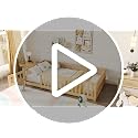 Full Size Montessori Floor Bed with Guardrails and Door, Kids Wood Bed Frame
