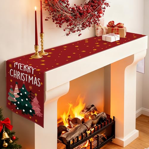 OTOSTAR Christmas Tree Red Table Runner 13x90 Inch Holiday Decor for Home & Parties