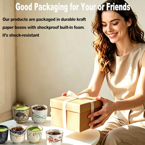 6-Pack Japanese Ceramic Tea Cups - Small 6 oz Matcha & Coffee Mug Set