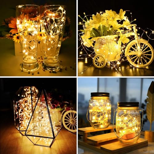 ZGWJ 50 Pack Battery-Operated Fairy Lights 7ft Silver Wire Warm White 3 Modes