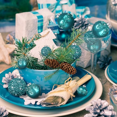 Civaner 24 pcs Teal Glitter Christmas Ornaments Set - Holiday Tree Decorations