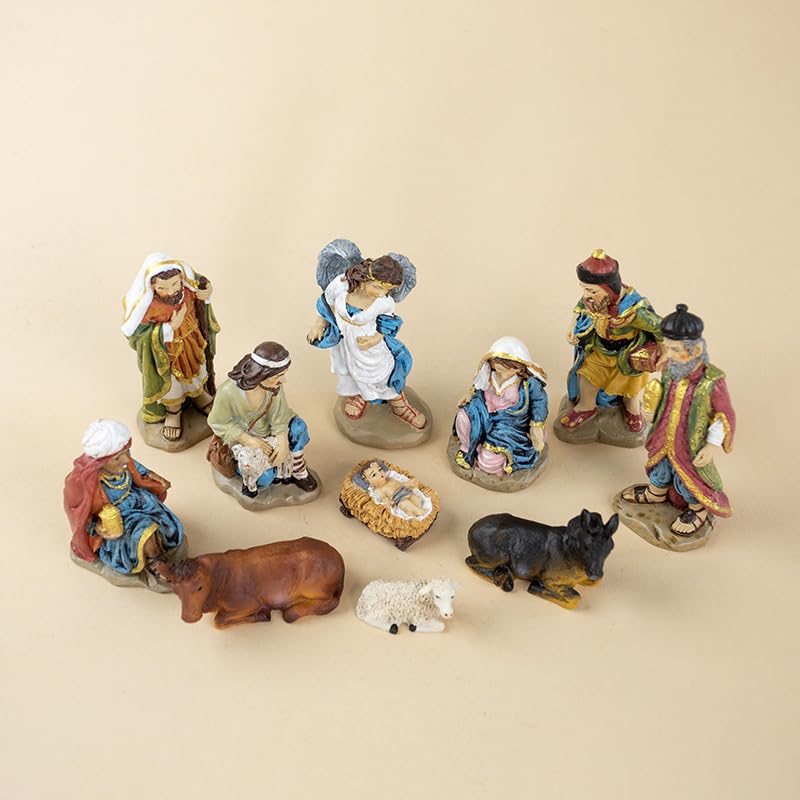 11-Piece Hand-Painted Nativity Set - Resin Holy Family Christmas Figurines