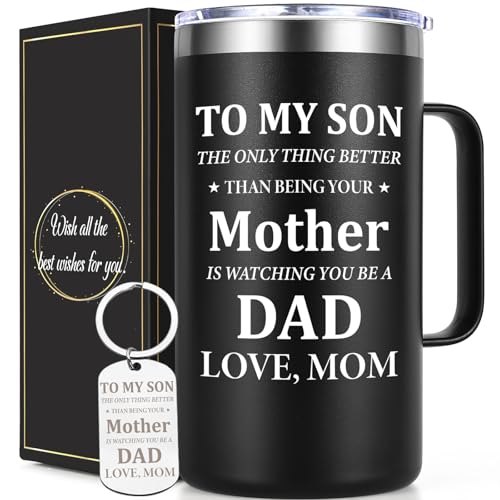 Lifecapido 20oz Insulated Coffee Mug with Keychain - Father's Day Gift for Son, Black
