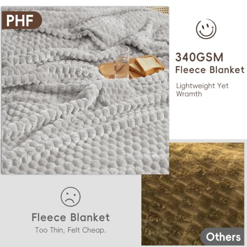 PHF Twin Size Fleece Blanket 66x90 Light Grey 340GSM Plush & Warm