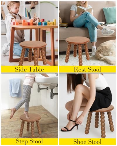 11-Inch Solid Wood Step Stool - Non-Slip Sturdy Foot Stool for Kids & Adults