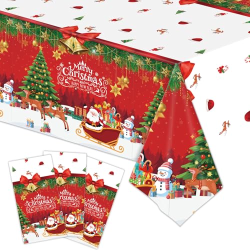 KALOR 3 Pack 54 x 108in Christmas Tablecloths – Disposable Snowman Vintage Waterproof