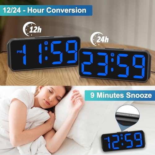 Compact Digital Alarm Clock - Plug-In LED Bedroom Clock with Battery Backup