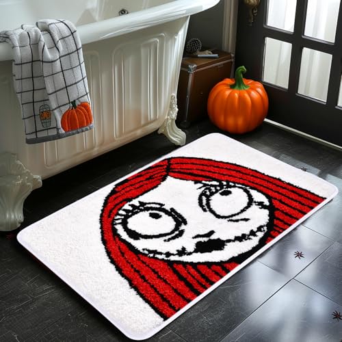 Halloween Nightmare Jack and Sally Bathroom Rugs Set Non-Slip Microfiber Mat Indoor Floor Decor
