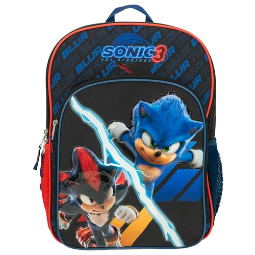 Sonic The Hedgehog 3 Kids 16-Inch Backpack - School Bag with Padded Straps