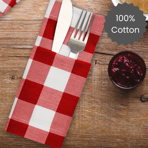 Cotton Clinic Red White Napkins 12 Pack 20x20 in - Gingham 100% Cotton