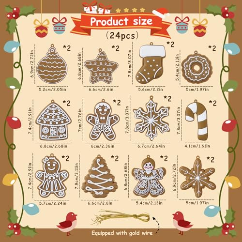 Kockuu 24pcs Christmas Gingerbread Ornaments Mix Classic Gingingerbread Ornament Set