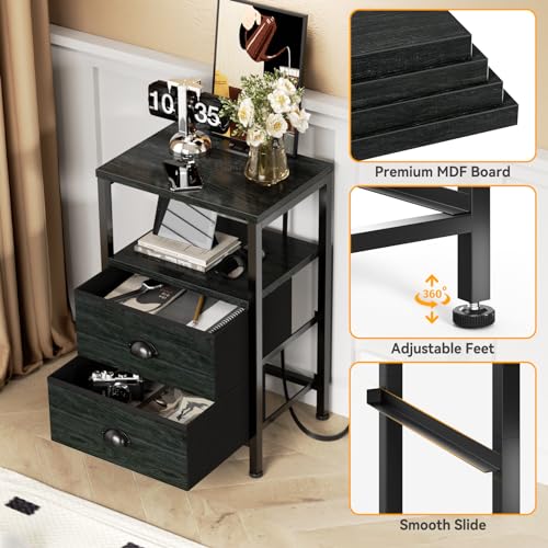 2-Piece Nightstand Set with Charging Station, LED Lights, and Fabric Drawers