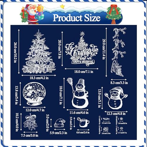 Glitter Christmas Window Clings - 9 Sheets Snowman Gingerbread Bell Window Decor