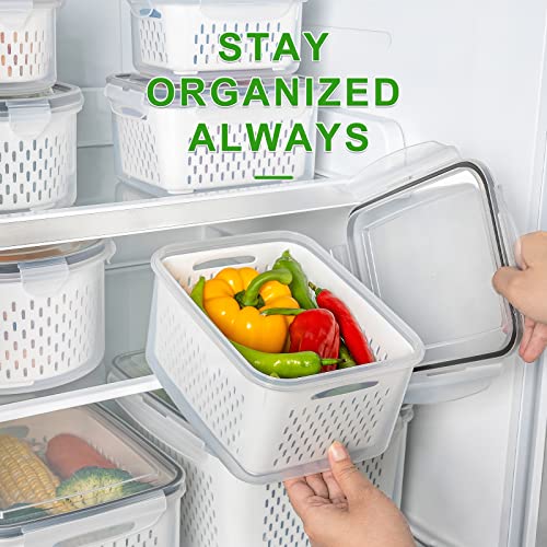 Freshmage 5 pcs Large Fruit Storage Containers with Colanders, Food Organizer, Fridge Bins, Variant wu
