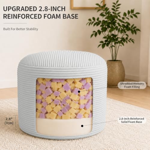 Round Corduroy Pouf Ottoman with Stable Foam Base - Washable Foot Rest