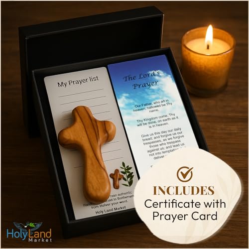 Handcrafted Olive Wood Pocket Cross - 2.5 Inch Comfort Prayer Cross
