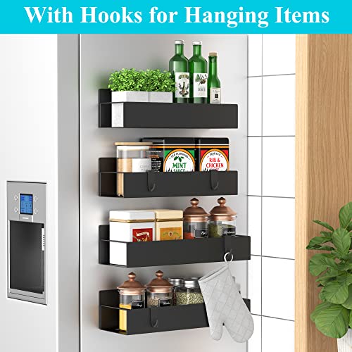 Heavy-Duty Magnetic Spice Rack for Refrigerator - Black Metal (4 Pack)