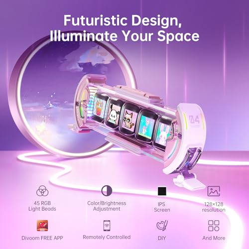 Smart Pixel Art Digital Desk Clock with 5 LCD Screens - Pink