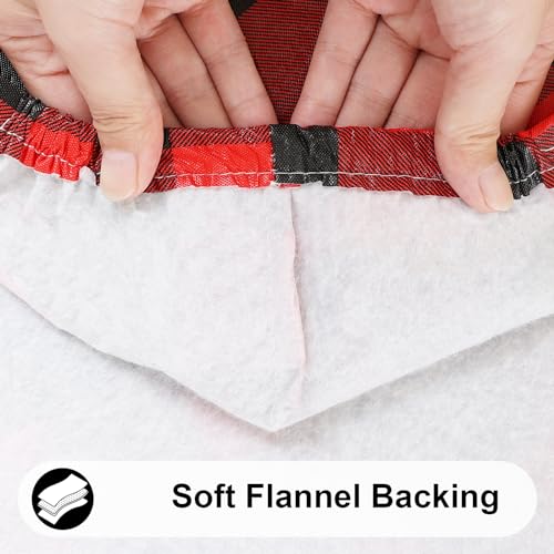 Smiry 72x36 inch Fitted Vinyl Tablecloth with Flannel Backing, Red & Black Gingham