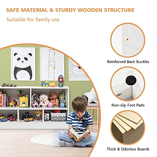 5-Section Kids Toy Storage Organizer & Bookshelf - Wooden Playroom Cabinet