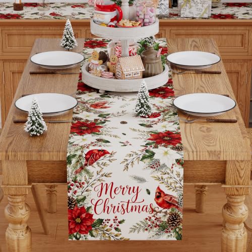 Siilues 13x108 Inch Christmas Table Runner – Poinsettia 220 GSM Polyester Decor