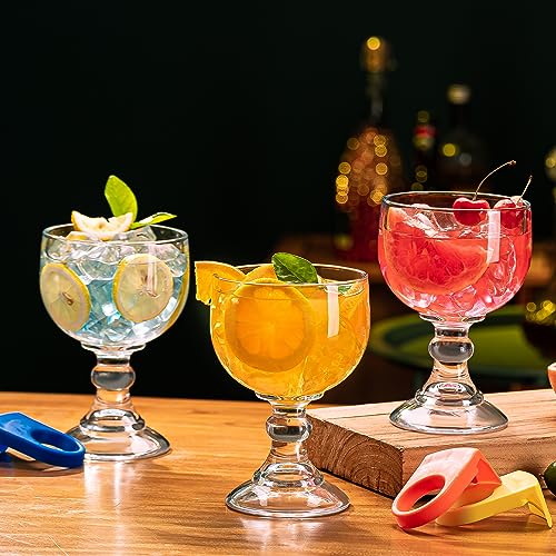 Wookgreat 21.5oz Set of 4 Schooner Beer & Margarita Glasses with Color Clips