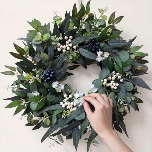 24-Inch Artificial Eucalyptus Wreath for Front Door All-Season Greenery