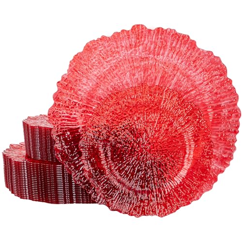 60Pcs Clear & Red Plastic Plates – U-QE Disposable Party Plates (Red Variant)