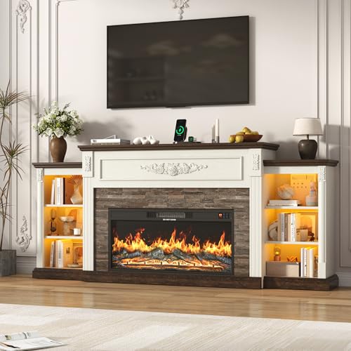 85-Inch Electric Fireplace TV Stand with Mantel and LED Lights