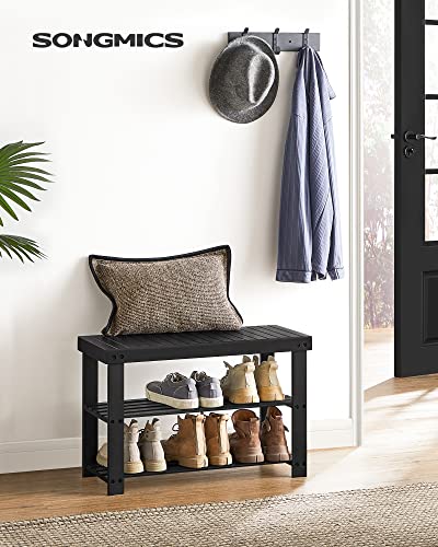 3-Tier Bamboo Shoe Rack Bench - Entryway Storage Organizer, Black