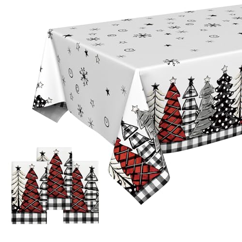 Horaldaily 3 Pack Christmas Disposable Tablecloths 54x108 Inch Snow Tree Design