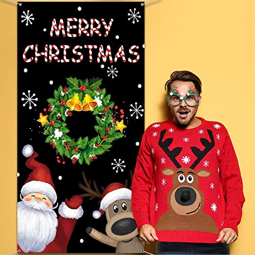 Christmas Door Cover Santa Reindeer Snowflake Banner for Holiday Decoration
