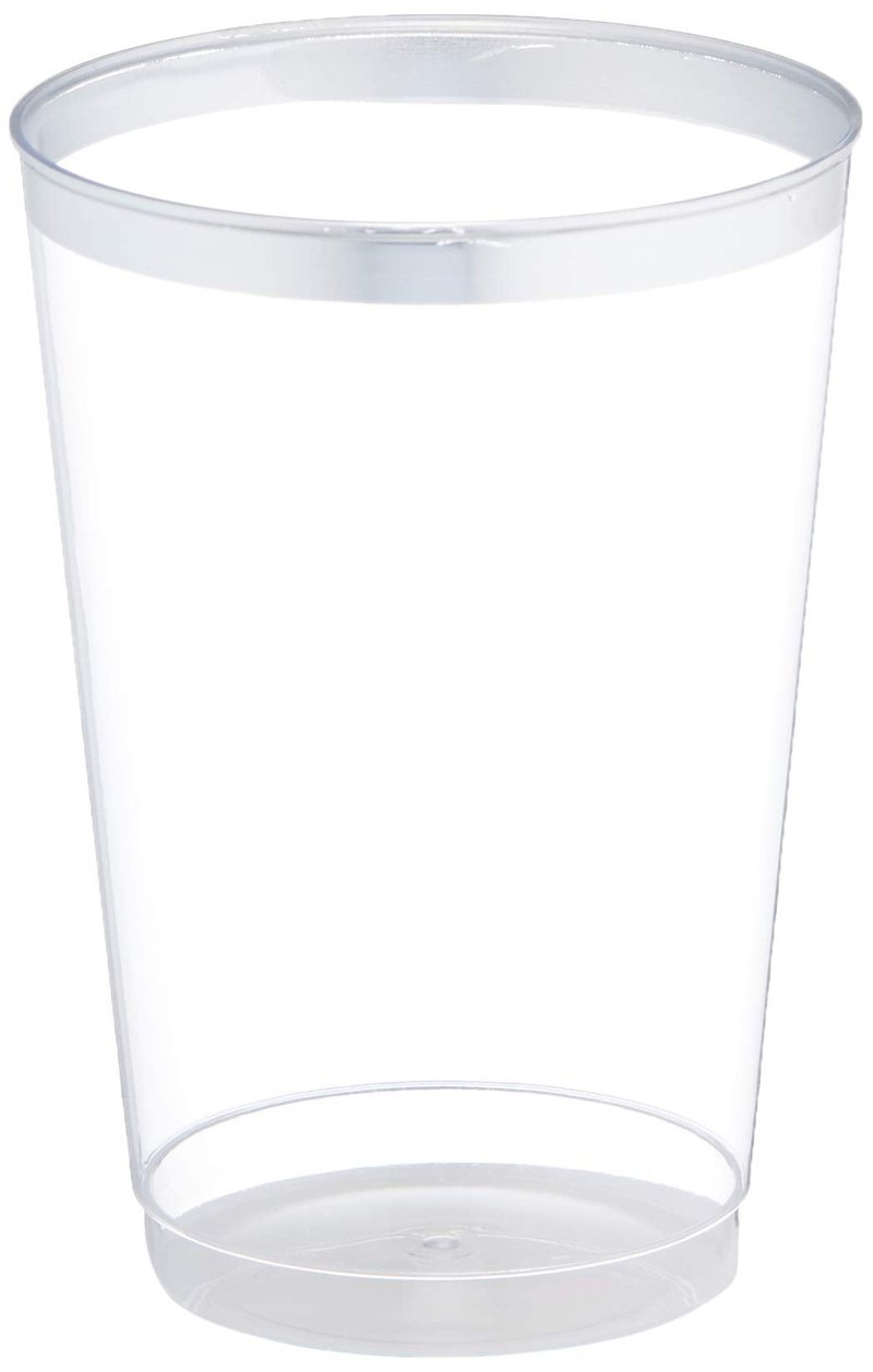 Oojami 12oz Hard Plastic Party Cups – Perfect for Home, Office, Bars, Weddings, Showers, Birthdays, Anniversaries, and Parties! Durable & Stylish Old Fashioned Tumblers (Silver Rim, 100 Pack)