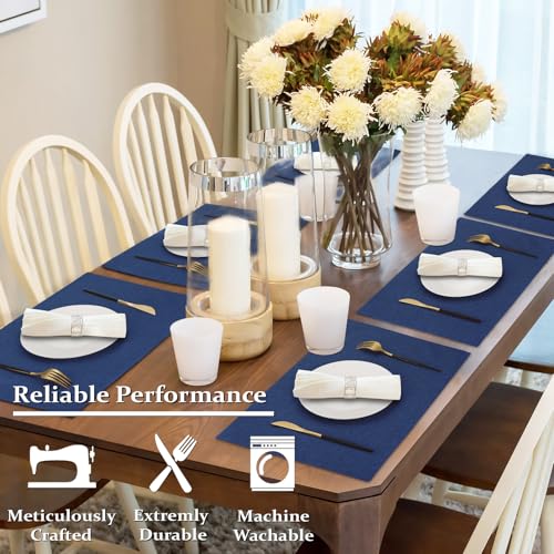 Cloth Placemats Set of 6, Cotton Linen Blend Table Mats, 13" x 19" Navy Blue