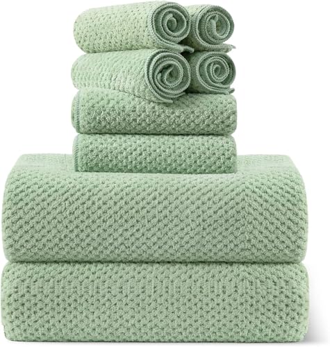 Smuge Green 8-Piece Bath Towel Set - Extra Large, Soft & Absorbent, Quick-Dry Waffle Weave
