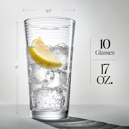 Glaver's 10 Pack Highball Glasses Set 17oz Ribbed Drinkware for Cocktails & More