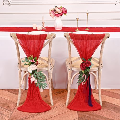 Red 12 Pack Cheesecloth Table Runner 20 x 120 in - Wrinkled Sheer Linen Batched 12