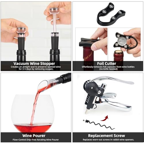 QONYFONE Futura Silver Lever Wine Opener with Gift Box – Easy Corkscrew Set