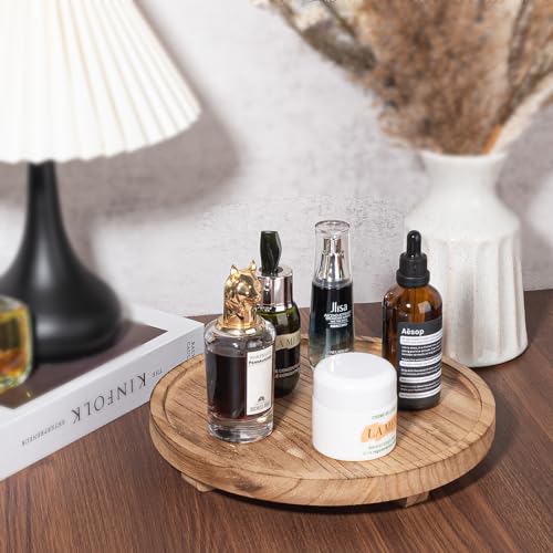 10-Inch Round Wooden Decorative Tray - Rustic Farmhouse Counter Organizer
