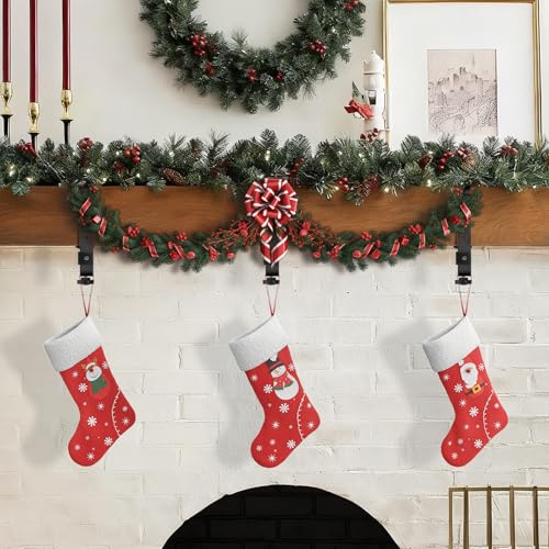 Acrridi 2-in-1 Adjustable Stocking Holder for Mantle, 4pcs Black - No-Tool Garland Hanger