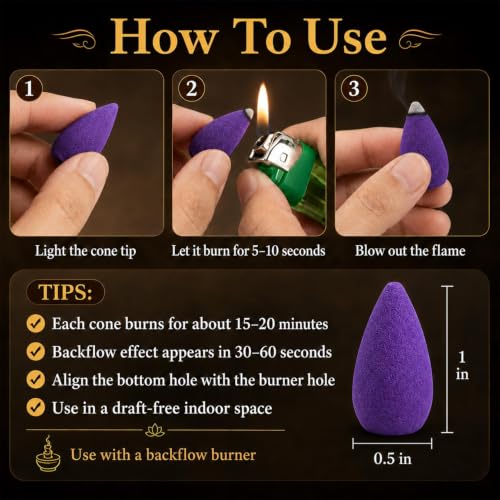 108-Piece Backflow Incense Cones Set - 6 Fragrances for Waterfall Burners