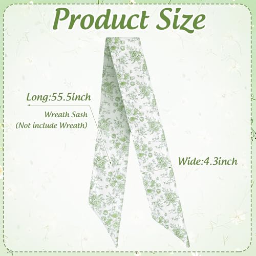 Green Floral Wreath Sash 2 Pcs Chinoiserie Garland Ribbon for Front Door Decor