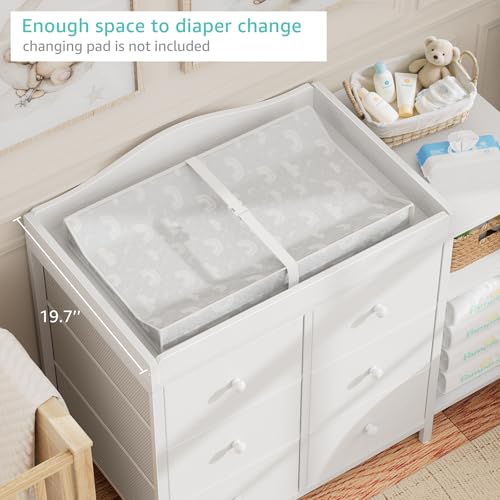 Baby Dresser with Changing Table Top, 6 Fabric Drawers & Nursery Shelf