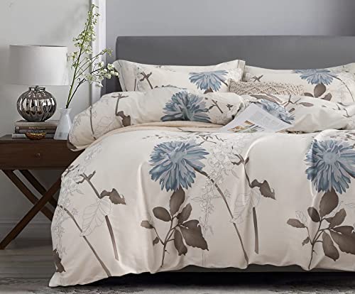 Twin Size Duvet Cover Set, 600 Thread Count Cotton, Reversible Floral Design